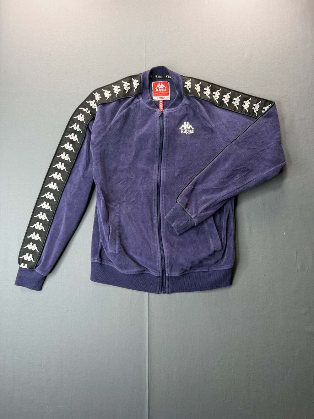 Kappa Purple Velour Full Zip Track Jacket Banda Tape Size X Small
